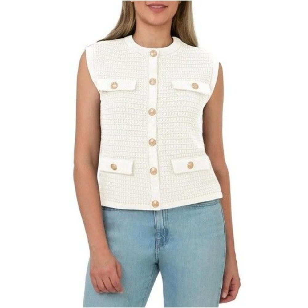 BlankNYC Womens Sweater Vest Sleeveless Cream Medium NWT